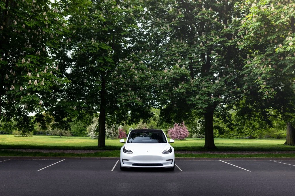 2023 Tesla Model 3 - Parked under a tree