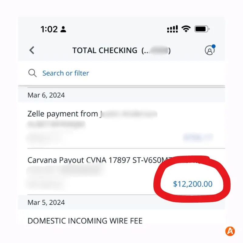 Proof of payment done by Cravana after selling my car